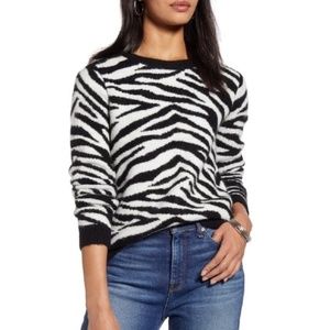 Halogen Zebra Stripe Crewneck Pullover